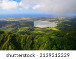 Aerial view of the south shore of Kauai island and Waita Reservoir, Hawaii, United States