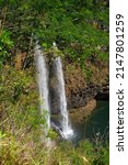 Wailua twin waterfalls near Lihue on Kauai, the Garden Island of Hawaii, United States
