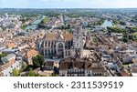 Small photo of Aerial view of the Saint Etienne cathedral of Meaux, a roman catholic church built in the 12th century near the Marne river in the department of Seine et Marne near Paris, France