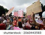 Small photo of Austin, TX, USA - Oct. 2, 2021: Participants at the Women's March rally at the Capitol protest SB 8, Texas' abortion law that effectively bans abortions after six weeks of pregnancy.