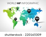 vector 3d world map with points ... | Shutterstock .eps vector #220165309