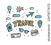 set of travel symbols in doodle ... | Shutterstock .eps vector #1347877673