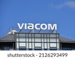 Small photo of Viacom logo, signage on the facade of Viacom International Media Networks Polska, Television station, part of ViacomCBS Networks CEE. WARSAW, POLAND - FEBRUARY 12, 2022
