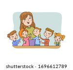 teacher with her happy pupils ... | Shutterstock .eps vector #1696612789