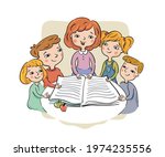children reading a book... | Shutterstock .eps vector #1974235556