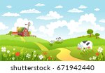 rural scene with the farm ... | Shutterstock .eps vector #671942440