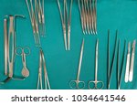 Small photo of surgical equipment set for major operation, cesarian section set
