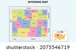 Wyoming Map. State and district map of Wyoming. Political map of Wyoming with neighboring countries and borders.