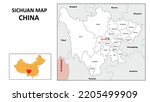 Sichuan Map of China. State and district map of Sichuan. Administrative map of Sichuan with district and capital in white color.