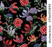trendy dark floral pattern in... | Shutterstock .eps vector #1956455890