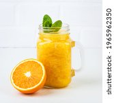 orange smoothie with mint in... | Shutterstock . vector #1965962350