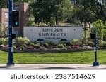 Small photo of Sign for Lincoln University in Jefferson City, Missouri. Originally named Lincoln Institute, it was founded by former slaves in 1866 for the benefit of emancipated African Americans.