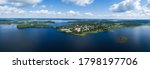 Beautiful summer panorama of Ikaalinen city at sunny day. Blue sky and clouds. Finland.	