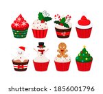 christmas cupcakes set   cute... | Shutterstock .eps vector #1856001796
