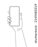 hand holds mobile phone outline ... | Shutterstock .eps vector #2145483319