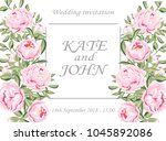 wedding invitation with peonies ... | Shutterstock .eps vector #1045892086