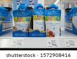 Small photo of Melbourne, VIC/Australia-Oct 16th 2019: Some Bellamy's organic baby food pouches on supermarket shelf.