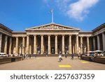 Small photo of June 28, 2018: main entrance of the British Museum, a public museum dedicated to human history, art and culture located in London, UK. It was established in 1753 and first opened to the public in 1759