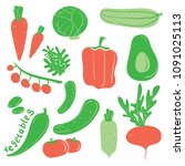 vegetables are drawn in red and ... | Shutterstock .eps vector #1091025113
