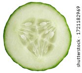 Small photo of Cucumber slice isolated on a white background, garden plant from this. pumpkin with an elongated green edible fruit.