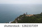 Small photo of Aerial view of Dai Lanh beach and Mui Dien light house in a sunny day, MuiDien, Phu Yen province - The eastermost of Vietnam. Stock footage top view of Mui Dien lighthouse on fractured rocky cliff