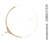Small photo of Coffee stains isolated on a white background. Royalty high-quality free stock photo image of Coffee and Tea Stains Left by Cup Bottoms. Round coffee stain isolated, cafe stain fleck drink beverage