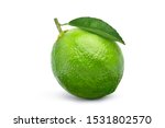 Fresh lime fruit with green leaf isolated on white background. Clipping path.