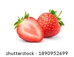 Juicy Strawberry with half sliced isolated on white background.