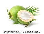 Small photo of Coconut juice in half fruit isolated on white background.