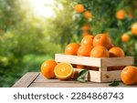 Fresh oranges in wooden crate...