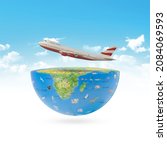 Small photo of international civil aviation day, world civil aviation day, civil aviation day,airplane is on half Earth