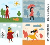 a girl in all four seasons and... | Shutterstock .eps vector #1071335279