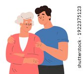 happy adult son hugging old... | Shutterstock .eps vector #1922375123