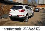 Small photo of kazakhstan, Ust-Kamenogorsk, april 30, 2023: Kia Sportage third generation (SL; 2010). Korean CUV. Subaru Legacy