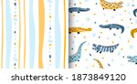 a set of two cute seamless... | Shutterstock .eps vector #1873849120