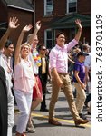 Small photo of Ottawa, Canada - August 27, 2017: Prime Minister Justin Trudeau, Mayor Jim Watson, Ontario Premier Kathleen Wynne and MPP Yasir Naqvi walk through Gladstone Avenue during the LGBTQ Pride Parade.