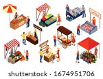 vendors selling meat fish... | Shutterstock .eps vector #1674951706