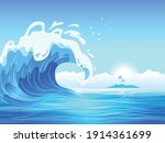 big ocean wave with tropical... | Shutterstock .eps vector #1914361699