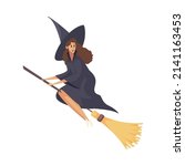 smiling witch wearing hat... | Shutterstock .eps vector #2141163453