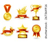 golden trophy and prize emblem... | Shutterstock .eps vector #267364916