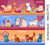 cats banner horizontal set with ... | Shutterstock . vector #486327973
