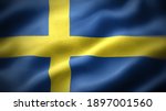 Close up waving flag of sweden. ...