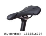 A cycling saddle and seatpost isolated on white background