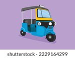 Character flat drawing Tuk Tuk Thailand often used by tourists as means of transportation to get around tourist attractions in Thailand. Traditional vehicle on road. Cartoon design vector illustration