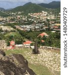 Small photo of Marigot, Saint Martin / Caribbean - Dic 2015 Military St Louis fortress built in the 18th century by France on the heights of Marigot to defend the island attacks by Englishmen and buccaneers.