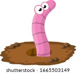 Worm In Hole. Pink Insect In...