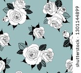 seamless floral pattern. roses... | Shutterstock . vector #1301144899