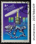 Small photo of Hungary - CIRCA 1986: Postage stamp 'USSR Astron and Apianis constellation' printed in Hungary. Series 'Halley's Comet', 1986.