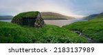 Small photo of Muli abandoned hamlet in the Faroe Islands. Bordoy island, with Vidoy island behind