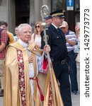 Small photo of Krakow, Poland - June 20, 2019: Archbishop of Cracow Marek Jedraszewski, head of the archdiocese holding a crosier, closeup.